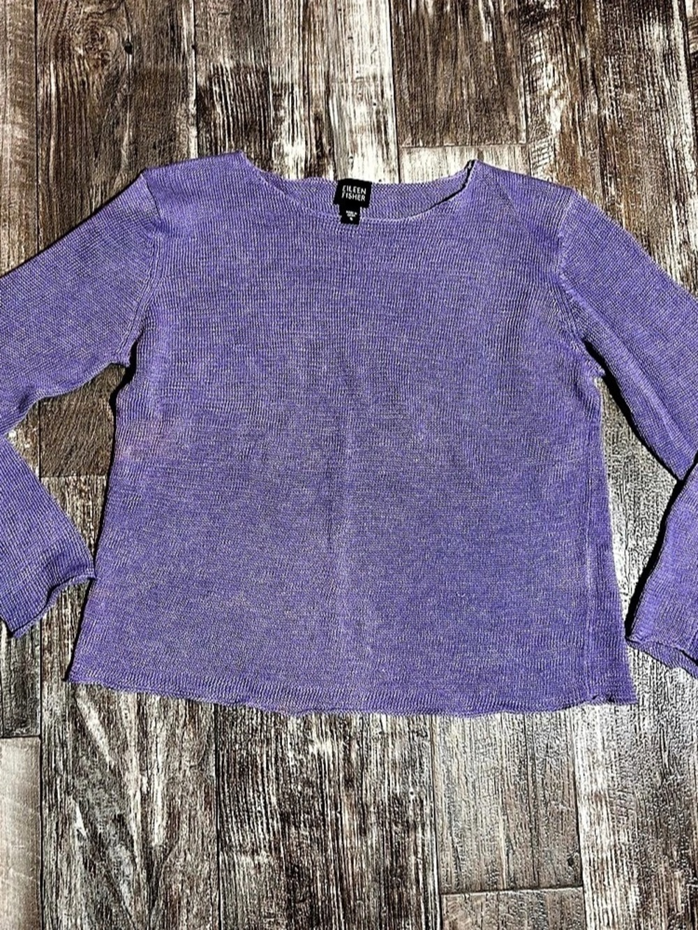 Eileen Fisher Peruvian Cotton Blend Bateau Neck Top Purple Small